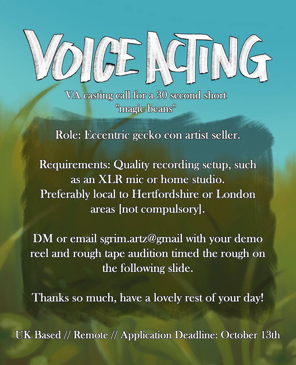 Hi #VoiceActors ! I'm sharing an animation voice acting opportunity for my friend's project! 

Rts appreciated

DO NOT CONTACT ME ABOUT IT, PLEASE READ GUIDELINES CAREFULLY! Thank you &lt;3