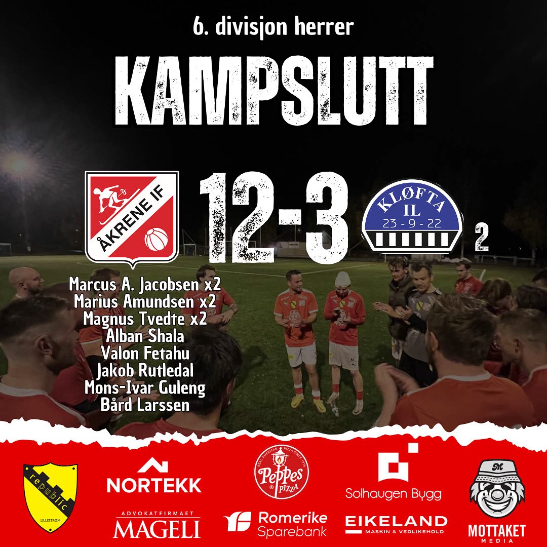 Vi vinner til slutt 12-3 mot Kløfta 2🔥 Enormt når <a href="/Jotjar/">Jørgen Tjærnås</a> kommer inn på bursdagen sin til første kamp for Åkern i 6. divisjon med bindet på armen🥰 <a href="/Lokalfotballen/">Lokalfotballen</a>
