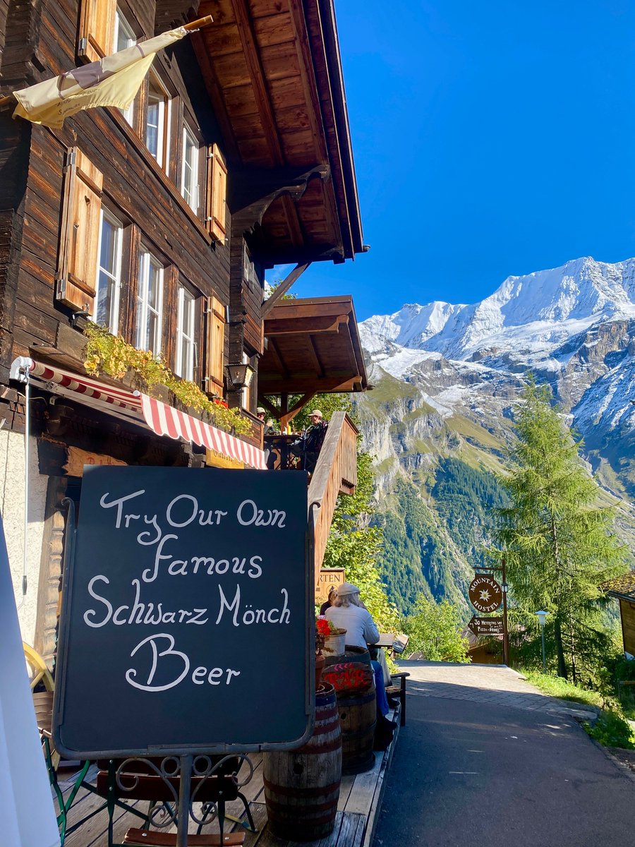 UnionJackTools's tweet photo. A cold Schwarz Mönch schwarzbier (black lager) is the best way to enjoy the view from Pension Gimmelwald. Delicious!! #schwarzmönch #pensiongimmelwald https://t.co/8xEdWuS0nd