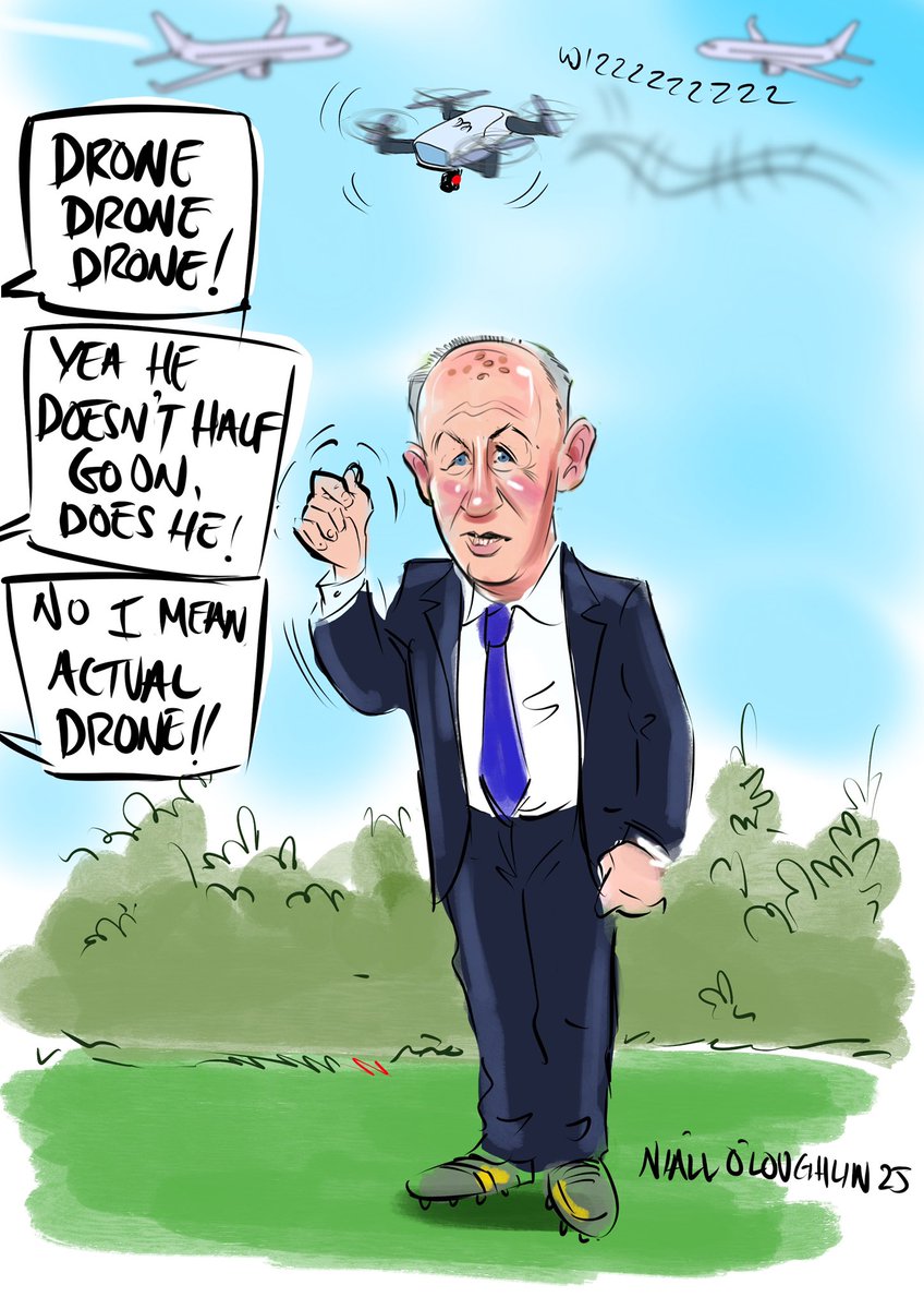 nialloloughlin's tweet photo. This isn’t my final Jim Gavin piece, but I had to get the drone drama out of my system first! 🚁
As always, a like, share &amp; follow goes a long way — keeps me drawing more of these! #presidentialdebate #JimGavin #Aras25 https://t.co/NwwciWByOc