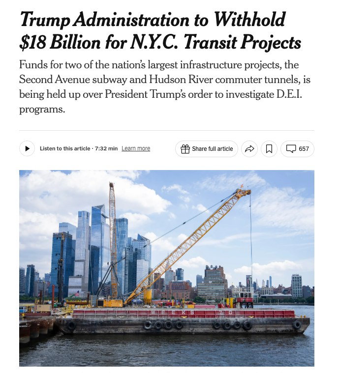 RegionalPlan's tweet image. Delays to major infrastructure projects will only drive up costs and create uncertainty for the thousands of people involved in their construction — let alone delaying infrastructure improvements.

@tkwrpa in @nytimes