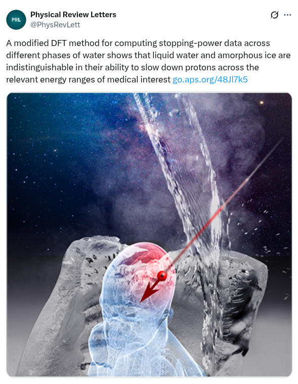 FMatias83's tweet photo. @PhysRevLett 🎯Thrilled to share that our paper has been published in Physical Review Letters (Editors’ Suggestion, Open Access). This work bridges medical physics and astrophysics by employing an approach for calculating accurate proton stopping data across water phases.  @totally__lost https://t.co/ZilvRnqDpQ