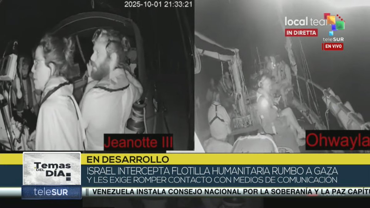 #ENVIVO |  Israel intercepta Flotilla Humanitaria rumbo a Gaza y les exige romper contacto con medios de comunicación 
→ telesurtv.net