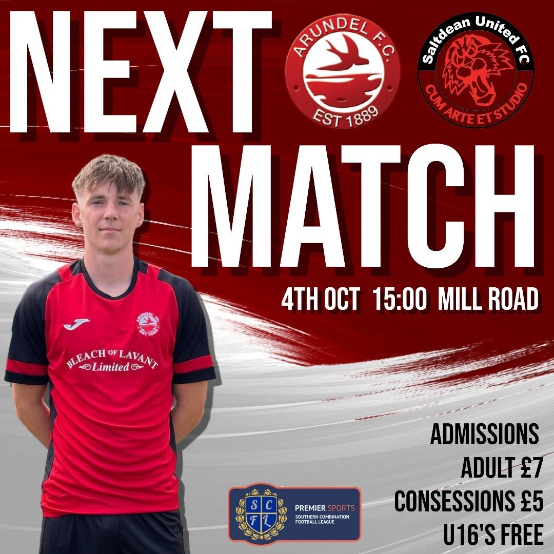 Our next game is on Saturday at home against Saltdean.

Kick off at 3pm.🔴⚽️

#arundel #football #grassroots #westsussex