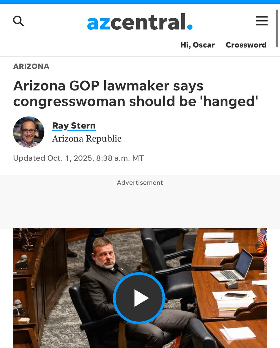 Rep. Oscar De Los Santos (@repodls) on Twitter photo John Gillette first called for Congresswoman Jayapal to be “hanged.” Now’s he’s “clarified” his comment and is urging that she be executed by “firing squad.” 
This is vile. And AZ House Republicans have 100% co-signed his call for violence with their silence. John Gillette first called for Congresswoman Jayapal to be “hanged.” Now’s he’s “clarified” his comment and is urging that she be executed by “firing squad.” 
This is vile. And AZ House Republicans have 100% co-signed his call for violence with their silence.