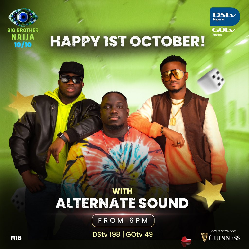 alternate_sound's tweet photo. Happy Independence Day Naija! 🇳🇬

Join us at the big brother Naija house 6pm tonight. @BBNaija 

Watch us live on DStv 198 | GOtv 49

#bigbrothernaija10over10 
#alternatesound
#africaspremiumband https://t.co/LizhzI813n