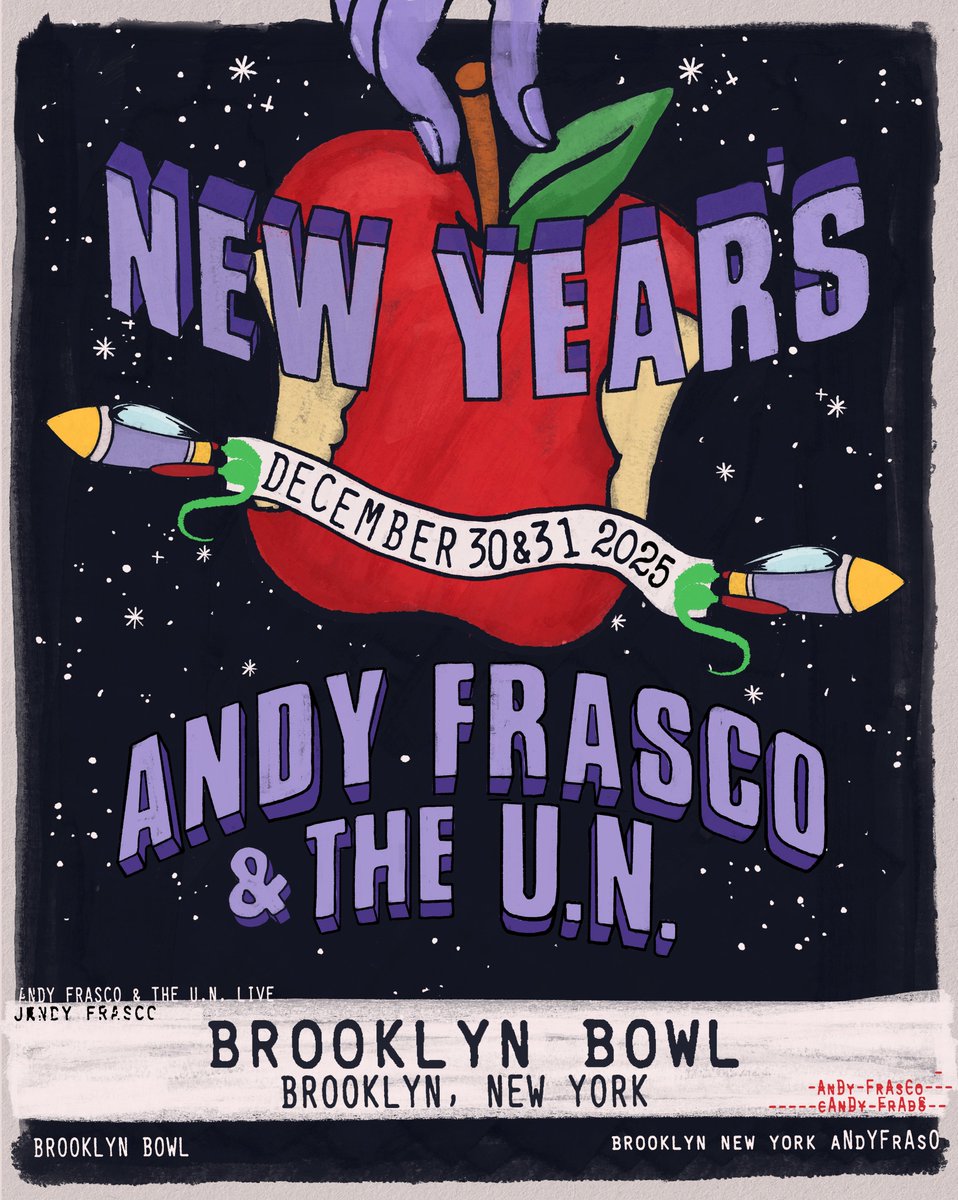 AFUN NYE 🎊 See yall at <a href="/brooklynbowl/">Brooklyn Bowl</a> Dec 30 &amp; 31..

Sign up for presale access now 🔗 andyfrasco.com/tour

General Onsale Friday