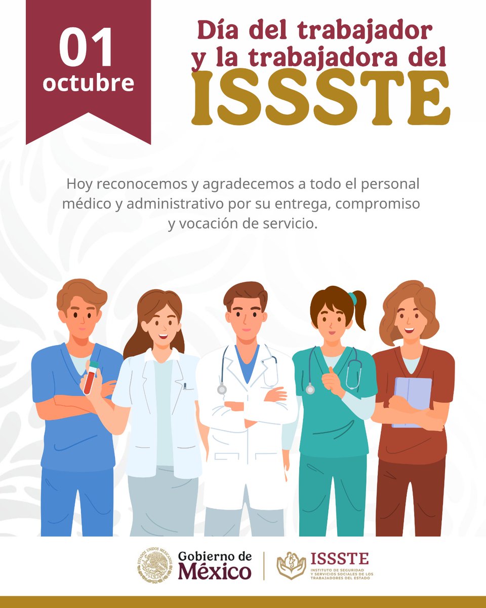 Luis_DavidHR's tweet photo. Hoy celebramos el Día del Trabajador del ISSSTE y reconocemos la invaluable labor de cada uno de ustedes. ✨ 

Su entrega y profesionalismo marcan una diferencia en la vida de millones de familias. ¡Gracias por tanto! 🙌

#ISSSTE #OrgulloISSSTE #TrabajadoresDeLaSalud
