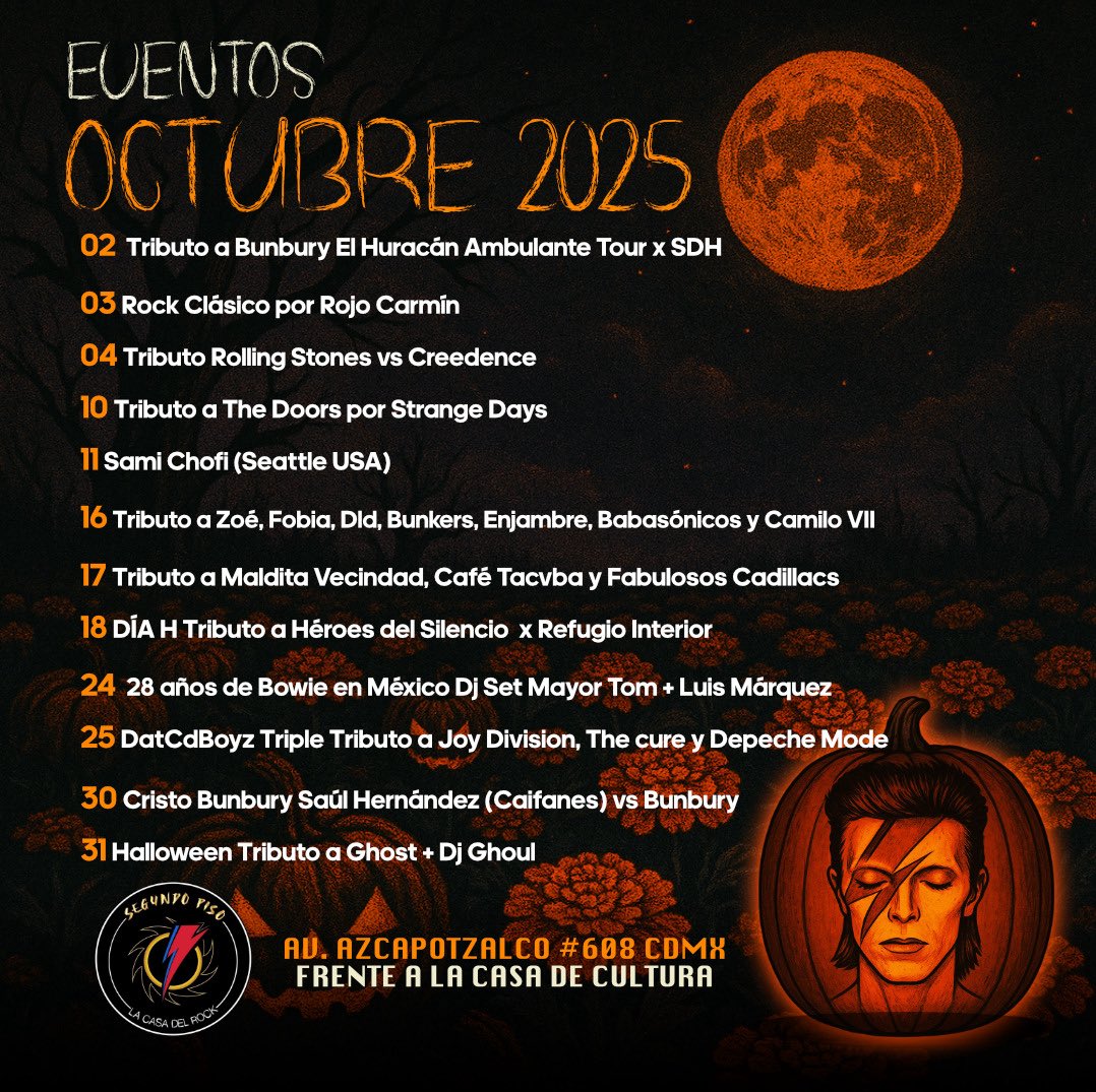 segundopisolive's tweet photo. Lista la cartelera de Octubre, reserva tu lugar⚡️🎃 https://t.co/Zdtrp7pxOb