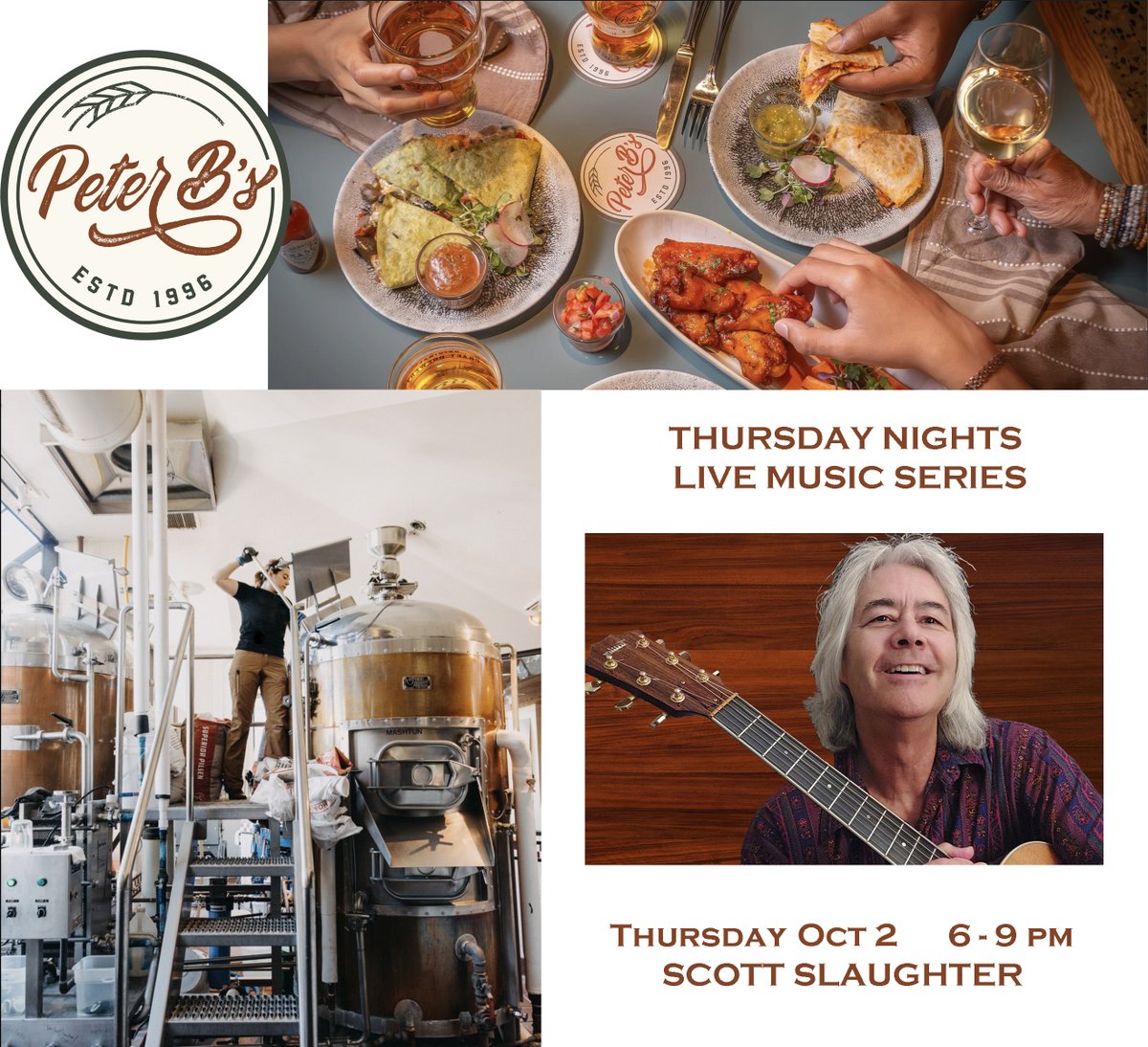 Kelly_Pro1's tweet photo. Peter B's Brewpub
Thursday Night Music Series
comfort food, cozy fire pits, beer garden
Live music Oct 2, 6-9 with Scott Slaughter.
https://t.co/DsMYHnz2kV
#monterey #brewpub #craftbeer #bites #fullmenu #patio #petfriendly #livemusic #guitar #vocals #rock #pop https://t.co/jIvBSsbhZM