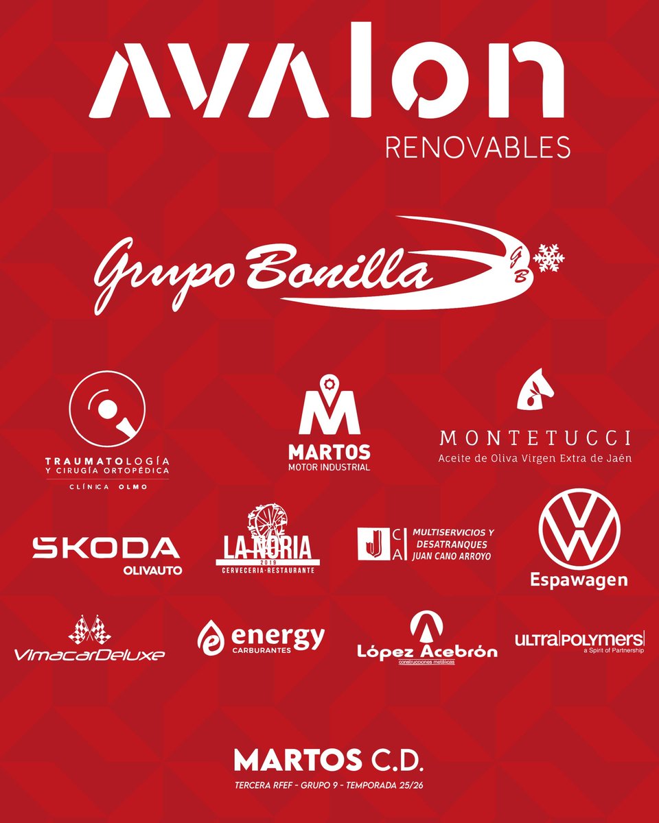 MartosClubDptv's tweet image. Hoy tenemos el honor de presentar a los patrocinadores de nuestras equipaciones y queremos expresar nuestro sincero agradecimiento por su valiosa colaboración.

¡Gracias por confiar y formar parte del Martos Club Deportivo!