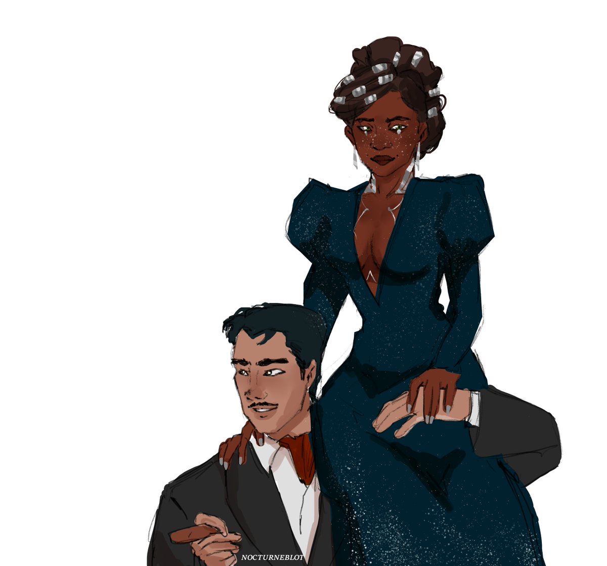 NocturneBlot's tweet photo. #meljayfallinloveweek #meljayweek prompt: spooky. meljay as the addamses!!! gave jayce a moustache lol and mel in silver 'cause i love cool toned colours https://t.co/m1rNdGdpDa
