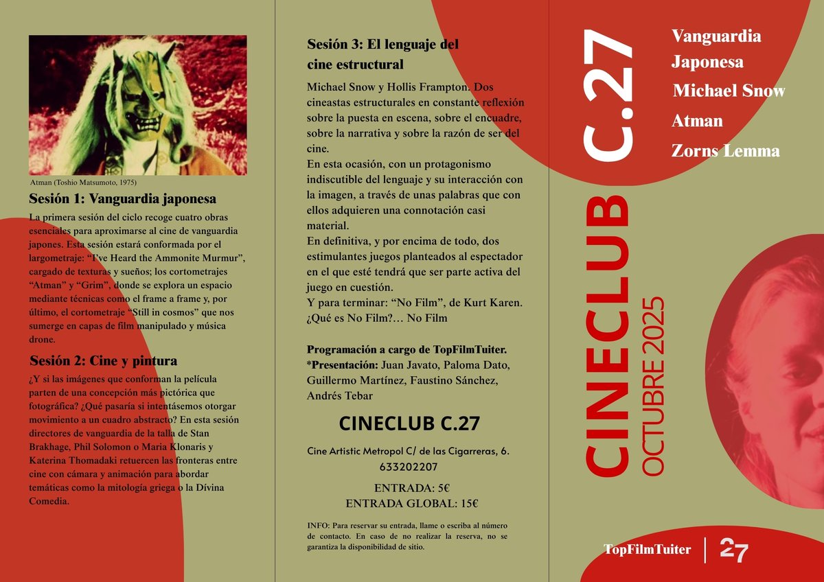 Vuelta a la rutina, vuelta a la realidad y vuelta a las buenas costumbres. Este mes de octubre regresa el cineclub de la mano de los compañeros de @TopFilmTuiter y su tan polémico y comentado Top películas de vanguardia. Los días 7, 14 y 27 de agosto a las 20:00 pm +