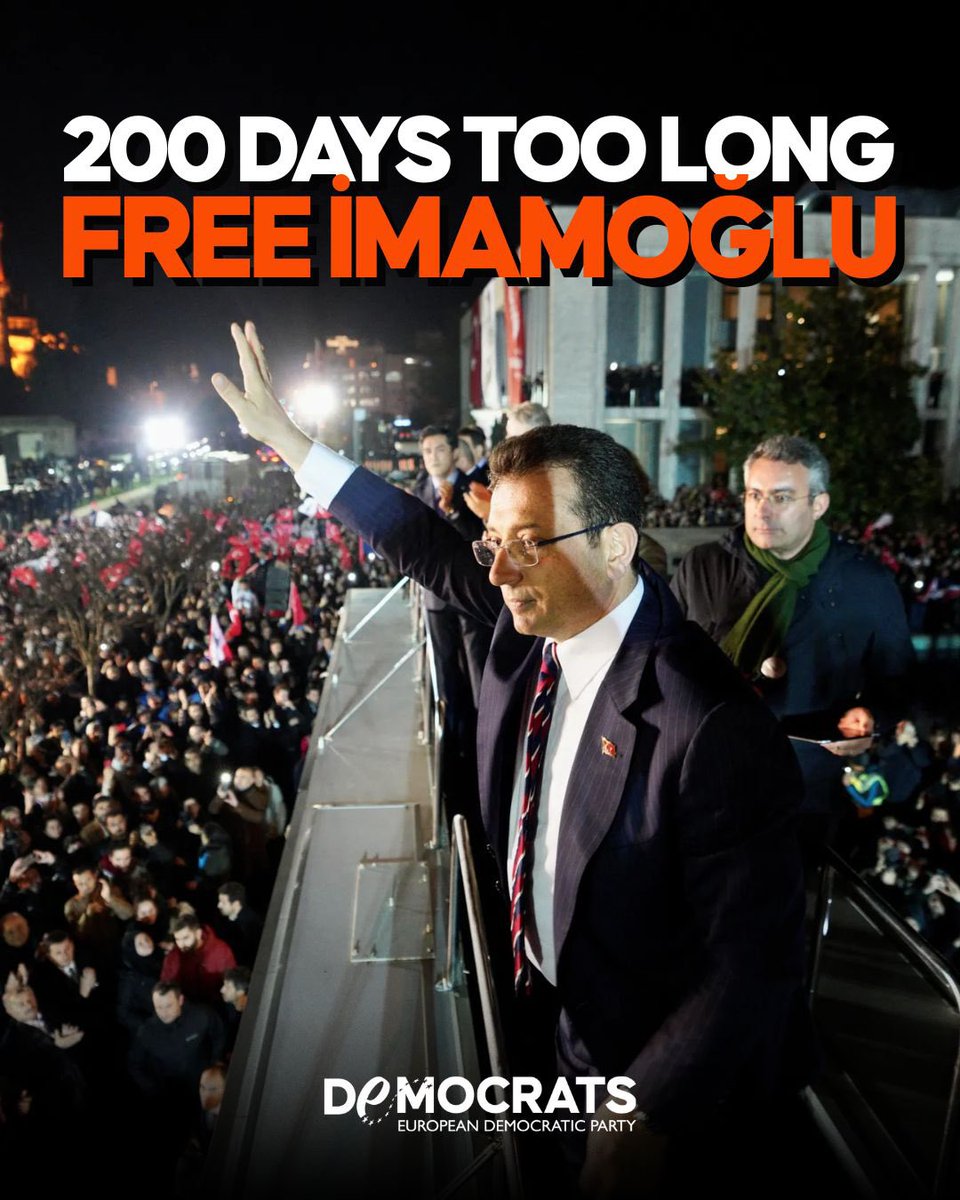 200 days behind bars.
Ekrem İmamoğlu, Mayor of Istanbul, is not in prison for any real crime.
Not for breaking the law — but because he was polling high in the presidential race. Because he was rising fast.
This is not how a democratic country behaves. Türkiye is a candidate for