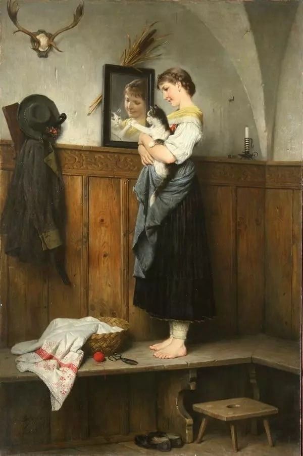 annie151092's tweet image. Robert Beischlag - &quot;Girl with a Cat&quot;
#paintings #art