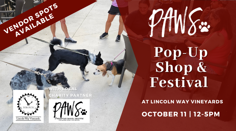 We’re teaming up with PAWS for the Wayne County Dog Shelter for a Pop-Up Shop &amp; Festival on October 11!

5K Run/Walk at 4PM. Dogs are welcome to run too! Register here ⬇️
runsignup.com/Race/OH/Wooste…

Sign up today ⬇️
lincolnwayvineyards.com/event/paws-pop…

#whattodoinwoo #findyourwinetime