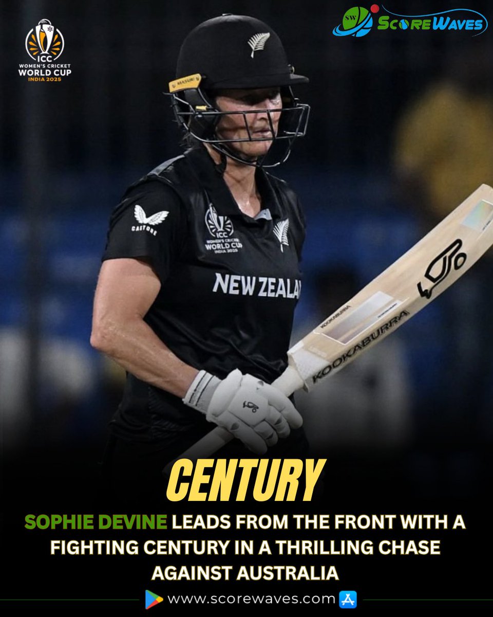ScoreWaves's tweet photo. 🔥 𝘾𝙖𝙥𝙩𝙖𝙞𝙣 𝘾𝙤𝙪𝙧𝙖𝙜𝙚𝙤𝙪𝙨
Sophie Devine delivers a fearless 💯 in a high-pressure chase against Australia

Don’t miss a moment. Get 𝙁𝘼𝙎𝙏𝙀𝙎𝙏 𝙡𝙞𝙫𝙚 𝙨𝙘𝙤𝙧𝙚👉🌐 https://t.co/hkp6uL1vzT

#SophieDevine #CenturyQueen #NZvAUS #CWC2025 #WomensCricket #ScoreWaves https://t.co/U4TwXzc26l