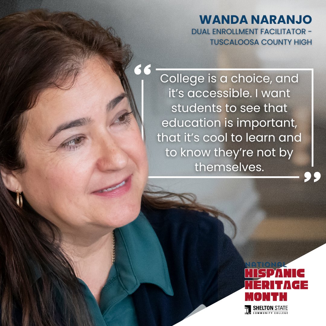 My Shelton State (@sheltonstate) on Twitter photo 💡 Celebrating #HispanicHeritageMonth! Meet Wanda Naranjo, our inspiring Dual Enrollment facilitator at Tuscaloosa County High, making college accessible for students. Thanks for all you do, Wanda! 💡 Celebrating #HispanicHeritageMonth! Meet Wanda Naranjo, our inspiring Dual Enrollment facilitator at Tuscaloosa County High, making college accessible for students. Thanks for all you do, Wanda!