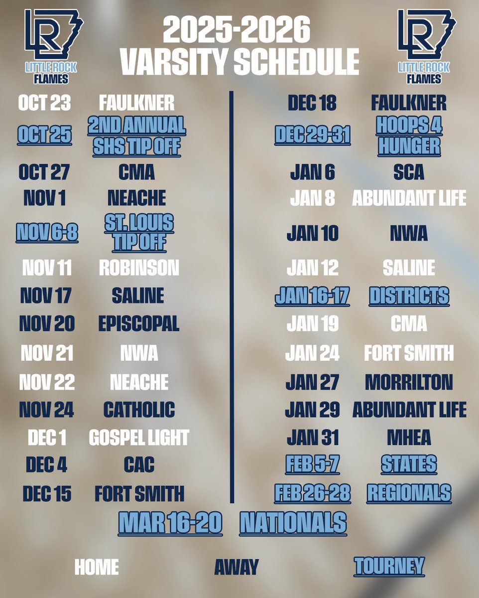 WE HOOP THIS MONTH!

45+ games on tap for the Varsity Boys this season including 10 conference games, 14 public/private school matchups and multiple homeschool tournaments across a few states. 

October 23rd vs Faulkner at Home to kick it off 🫡

#LITFlames #BecauseItsLittleRock