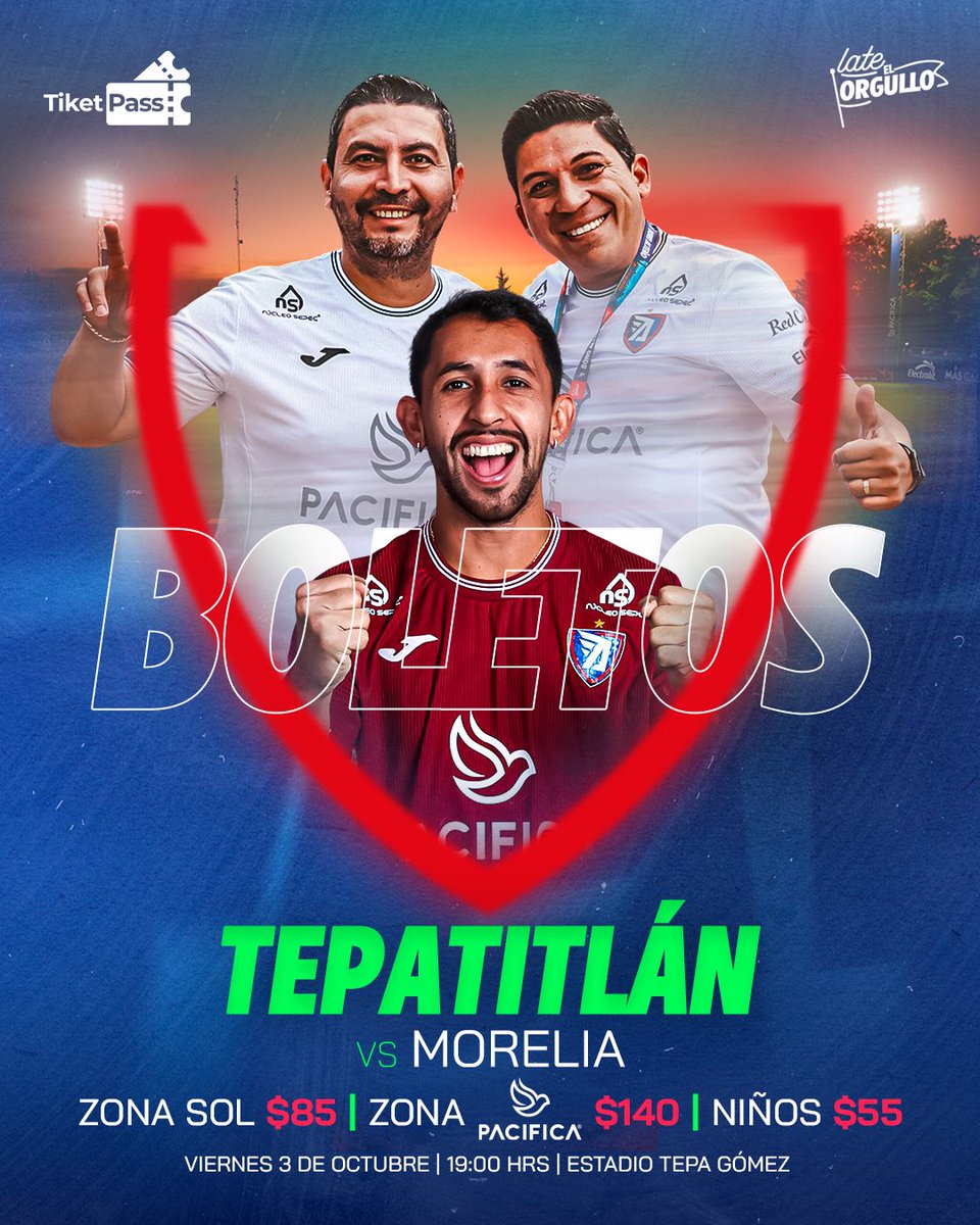 Este viernes tendremos un duelo lleno de emociones 🤩

Ya se los dije y se los vuelvo a decir, ustedes nos hacen fuertes, ¡Adquiere tu boleto y llenemos las tribunas! 🔵🔴

boletostkpass.comprarboletos.com/deportes/tepat…