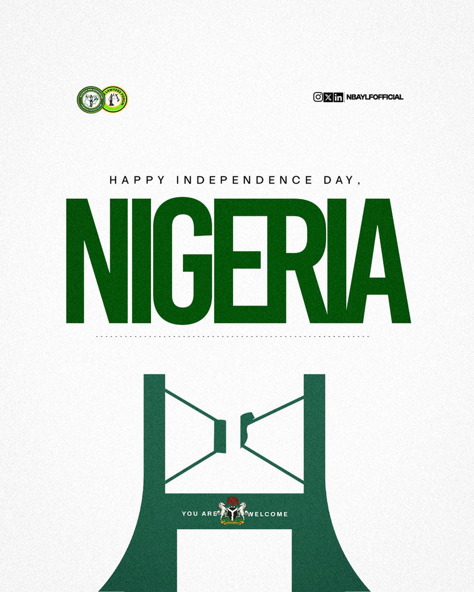 NBAYLFOfficial's tweet photo. 🇳🇬 Happy 65th Independence Day, Nigeria! 💚
As young lawyers, we celebrate our nation’s journey — built on justice, courage, and hope.
Let’s keep shaping a Nigeria where fairness and opportunity thrive.
#NigeriaAt65 #NBAYLF #YoungLawyersLead #RuleOfLaw https://t.co/kYJXNQCINk
