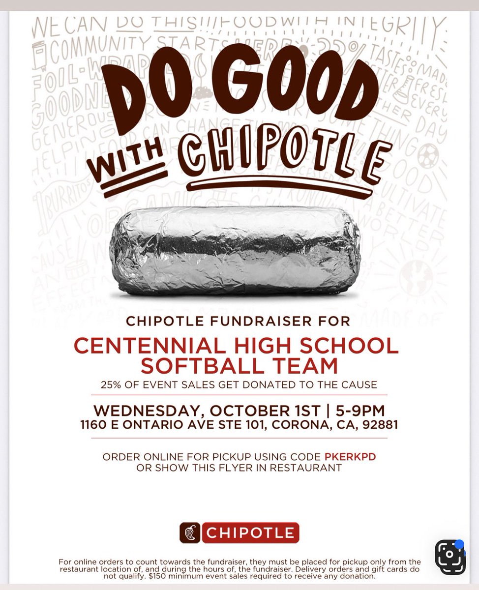 Get some take out tonight and support Centennial softball at Chipotle. Go Huskies!! 🥎❤️🥎🖤