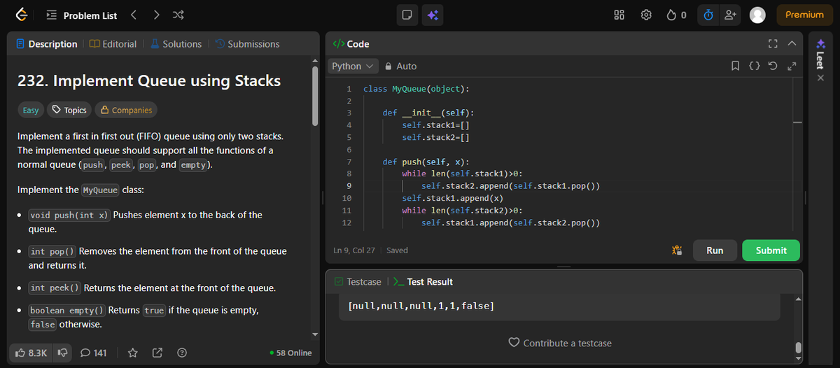 CoderAnand's tweet image. Day 12 of my DSA with Python journey ✅
Solved 4 #LeetCode problems on Stack &amp;amp; Queue today.
Faced tons of errors &amp;amp; felt demotivated 😓 but every bug taught me something new.
Errors = Growth 🚀
Keep building, keep learning!
#Python #DSA #ProblemSolving #CodingJourney #LeetCode