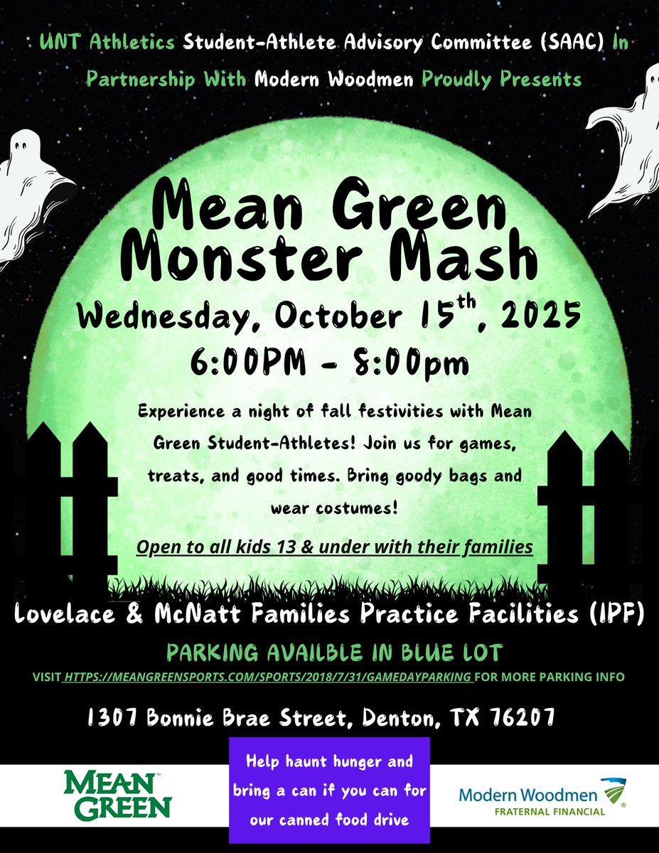 UNT_ELEVATE's tweet photo. 🎃👻 Kick off spooky season with us at the Mean Green Monster Mash! Join us Oct 15th, 6-8 PM 🕕💀 for a boo-tiful time - details in the flyer! 🕸️🕷️ https://t.co/vN2gwRFL04
