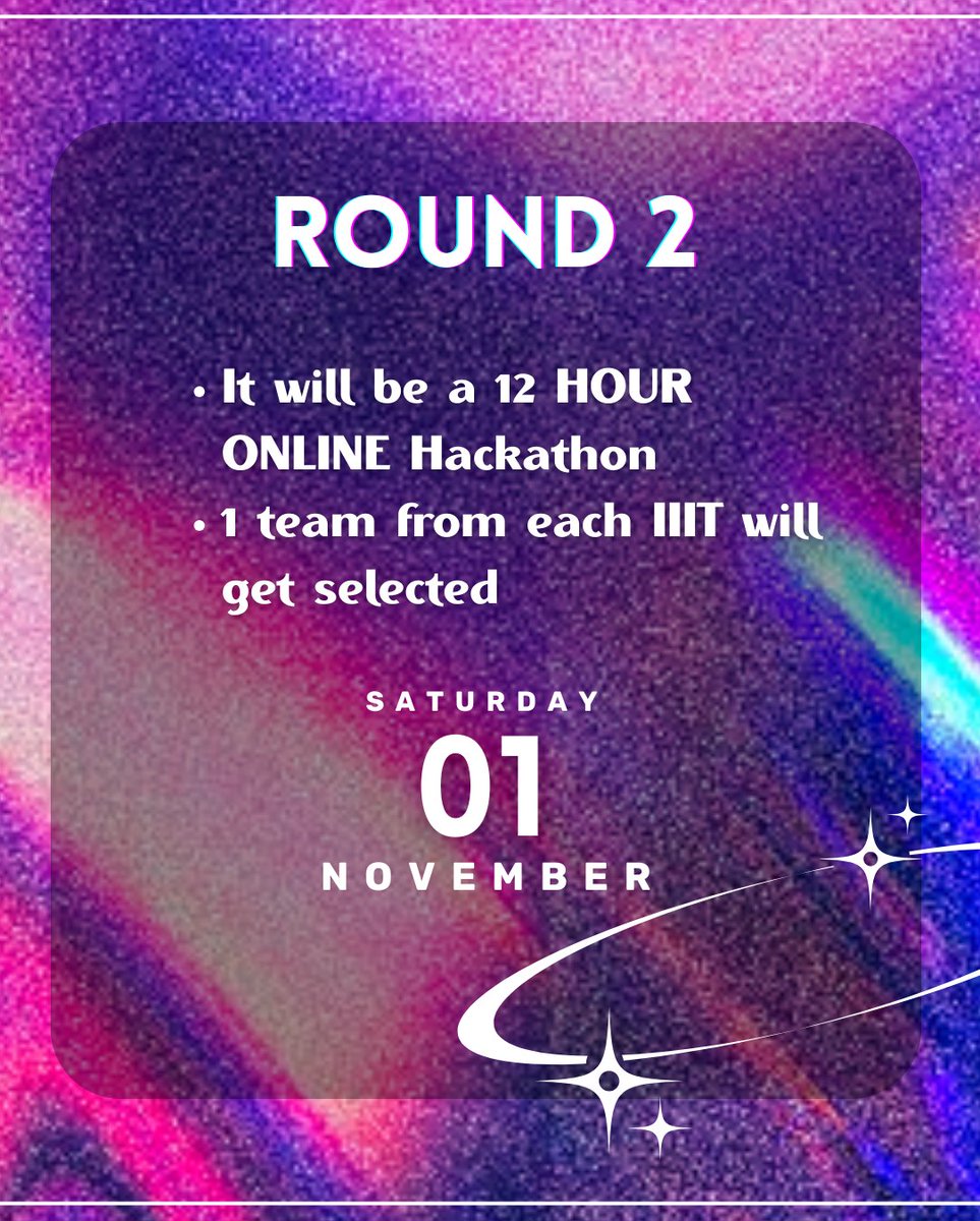 udbhav_iiits's tweet photo. π UDBHAV β25 β The Hackathon Journey Begins!
β‘ Round 1: Intra-IIIT Hackathons (20 Oct)
π» Round 2: 12-hr Online Hackathon (1 Nov)
π Round 3: 24-hr Grand Finale @IIITSC (24β25 Jan)
Are you ready to make history? π₯
#Udbhav25 #InterIIITHackathon #IIITsUnited #Hackathon https://t.co/21KiBEkSXT