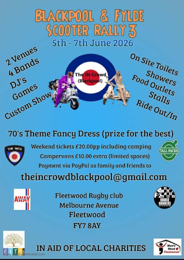 The IN Crowd (Blackpool) (@theincrowdbpool) on Twitter photo TICKETS NOW ON SALE....
Β£20.00pp for the weekend, camping (tent) included
Campervan spaces are limited and are an extra Β£10
Payment via PayPal as family and friends to theincrowdblackpool@gmail.com
Any enquiries please contact theincrowdblackpool@gmail.comWhatsApp 07549 603552 TICKETS NOW ON SALE....
Β£20.00pp for the weekend, camping (tent) included
Campervan spaces are limited and are an extra Β£10
Payment via PayPal as family and friends to theincrowdblackpool@gmail.com
Any enquiries please contact theincrowdblackpool@gmail.comWhatsApp 07549 603552
