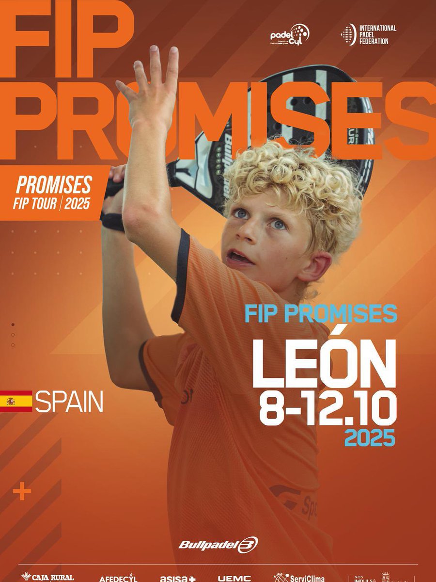 📢🎾 ¡Llega el FIP PROMISES LEÓN!
🗓️ 08-12 OCT 2025
📍 León, España

Las futuras estrellas del pádel se darán cita en categorías U12, U14, U16 y U18 (chicos y chicas).

🔥 ¡No te lo pierdas! 

#FIPPromises #Padel #PADELCYL