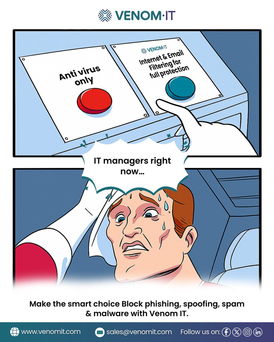 Smart protection = safer business.
Make the right choice with Venom IT.
To read more, visit: venomit.com/sec.../interne…

#CyberSecurityServices #VenomIT #EmailSecurity #PhishingProtection #ITSupport #SoftwareCompanyManchester