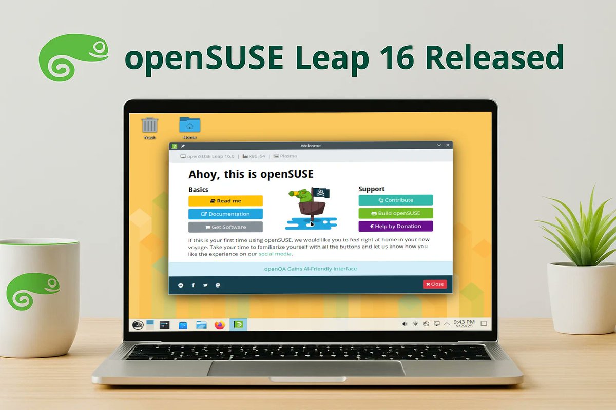 opensourcefeed's tweet image. 🚀 Big news for Linux users: openSUSE Leap 16 Released!
✔️ 2 years support
✔️ New Agama installer
✔️ Faster Zypper updates
✔️ Easier migration
Read full details 👇
🔗 opensourcefeed.org/opensuse-leap-…
#opensuse #linux #foss via @openSUSE