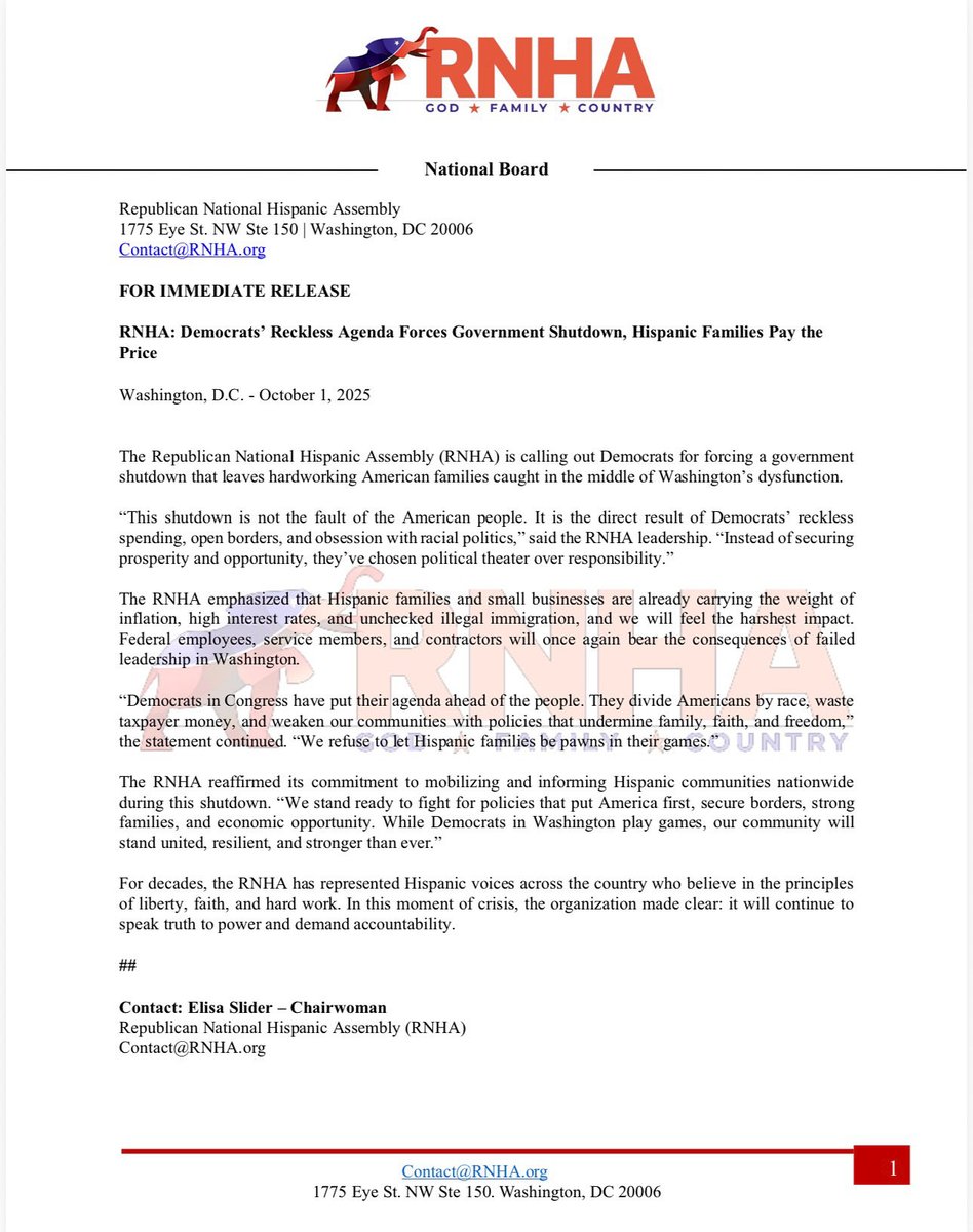 The government is shut down because Democrats chose reckless spending, open borders &amp; racial politics.

Hispanic families are paying the price.
RNHA stands strong we put people first, not politics.

<a href="/OfficialRNHA/">Republican National Hispanic Assembly</a> #Shutdown #AmericaFirst