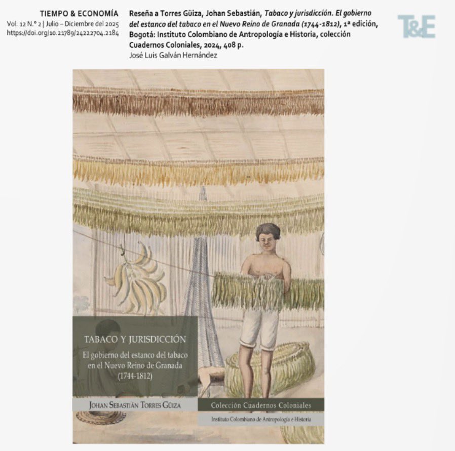 Comparto mi reseña al que considero un excelente trabajo sobre el estanco de tabaco en el Nuevo Reino de Granada (obra de <a href="/JTorresGuiza/">Johan Torres Güiza</a> ) 
revistas.utadeo.edu.co/index.php/TyE/…