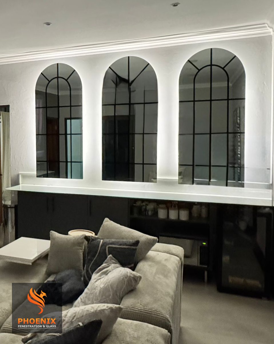 PhoenixGlassSA's tweet photo. Glass: 7.38mm Silver #Phoenix Reflect™

How stunning are these #mirrors 😍 Each painted with a black arched cottage pane design to the inside of the laminate 🔥 They were then backlit with LED lighting, taking these from simple mirrors into a one of a kind feature piece 😈 https://t.co/neiOEpiMaw