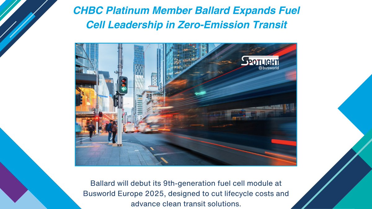 🌍 Platinum Member <a href="/BallardPwr/">Ballard Power</a>’s #fuelcells now power 2,250+ #zeroemission buses worldwide. Next week at @Busworld Europe 2025, Ballard unveils its 9th-gen #fuelcell module, built to cut lifecycle costs for transit.

🔗 sustainable-bus.com/busworld-spotl…

#CaliforniaHydrogen #FuelCells