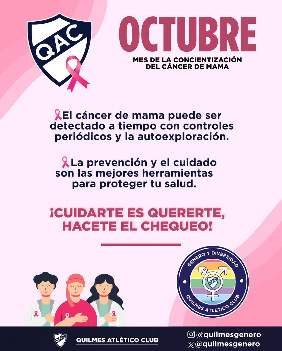 🎀 Octubre es el mes de la concientización sobre el cáncer de mama.
La detección temprana salva vidas: realizarse los controles médicos periódicos y el autoexamen son pasos fundamentales para cuidarnos.