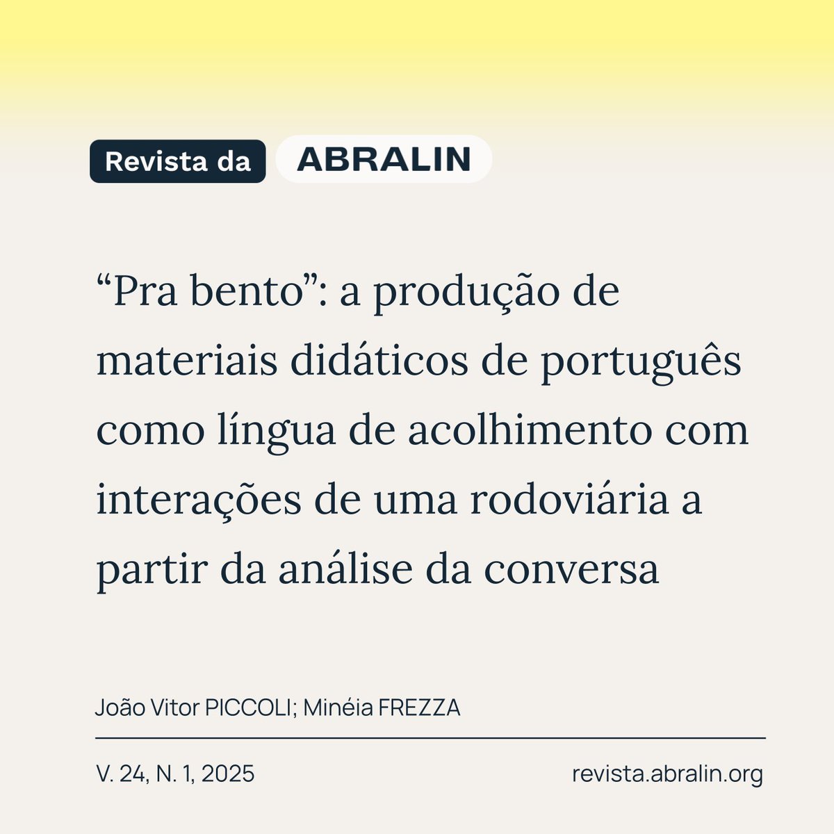 R_abralin's tweet photo. 📘 Nesta pesquisa foram analisadas 20 interações reais na rodoviária com o objetivo de elaborar um material didático de PLAc, com base intercultural e translíngue, para apoiar a integração da comunidade de migrantes da Serra Gaúcha.
📄Leia mais: https://t.co/1pVZ9k4Y6A https://t.co/AUaRvko6xT