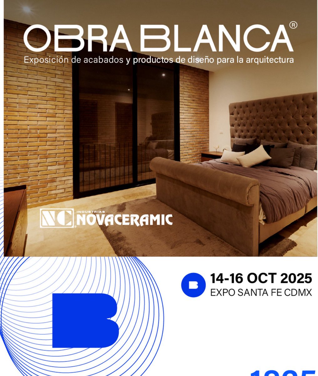 <a href="/novaceramic/">Novaceramic</a> Conoce nuestros últimos lanzamientos en <a href="/ObraBlancaExpo/">Obra Blanca</a> 2025 de forma exclusiva, agenda tu cita con y descubre nuestras últimas colecciones de primera mano.
Del 14 al 16 de Octubre en el stand 1825, dentro del pabellón Mosaicos, Extruidos y Talavera.
¡Te esperamos!