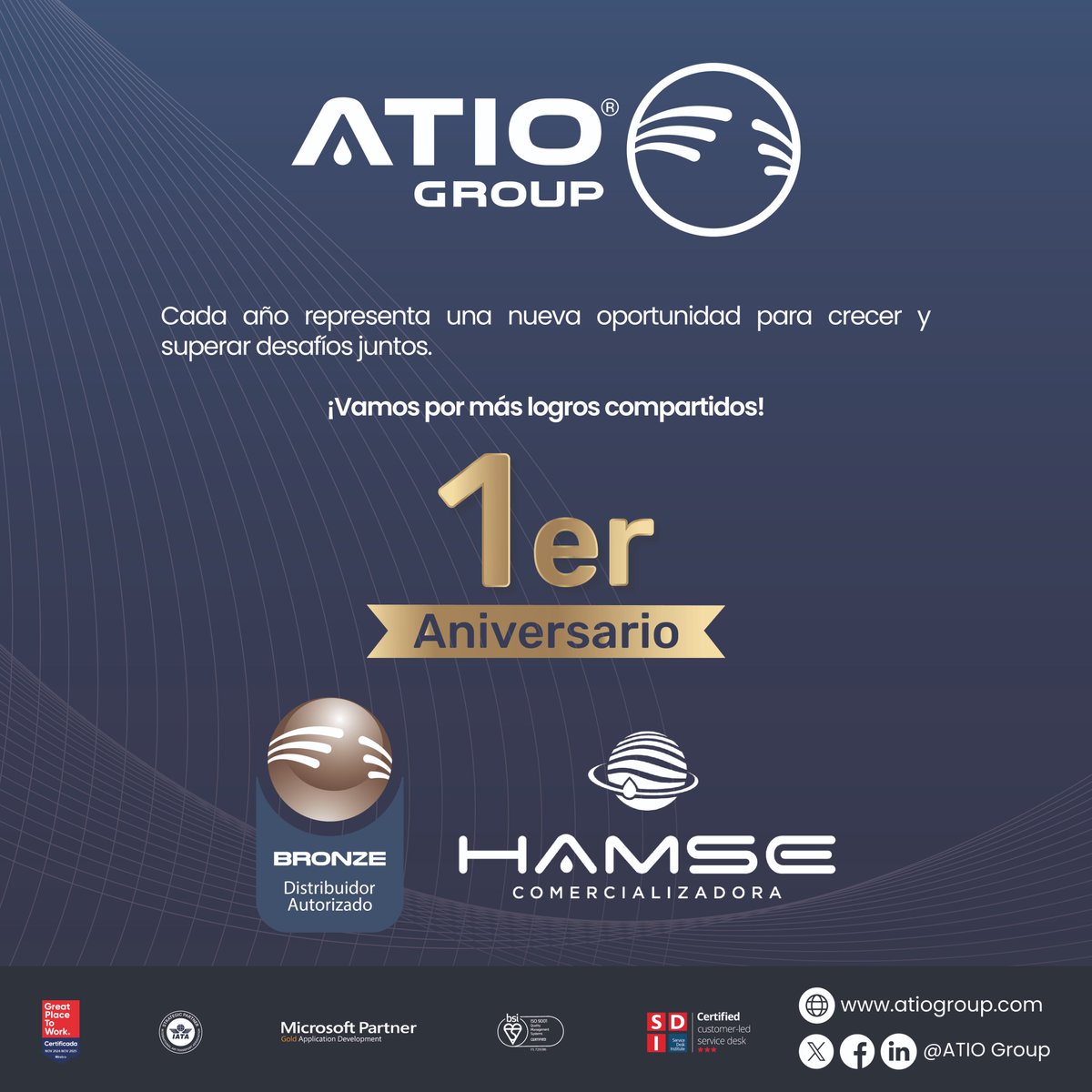 Hoy celebramos el primer año de nuestro distribuidor HAMSE junto a la familia de #ATIOGroup 🎉
Gracias por su compromiso y confianza.
¡Vamos por más logros compartidos!
#DistribuidoresATIO #FamiliaATIO