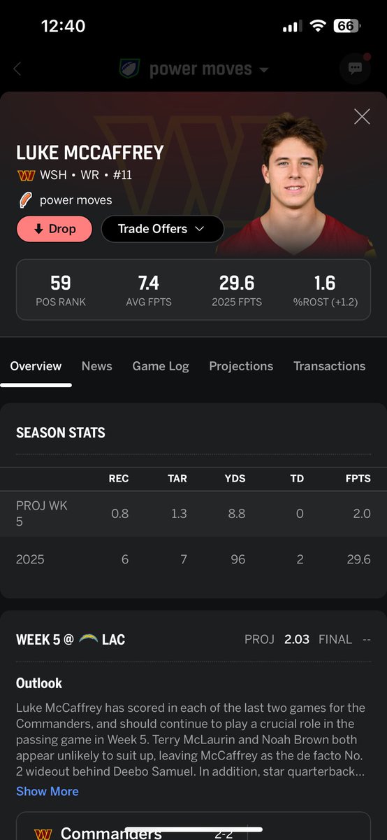 dilmacdonald's tweet photo. Picked up Luke McCaffrey on waiver wires, he’s probably not gonna get a whole lot of minutes on the squad but he’s a real locker room leader. Let’s work https://t.co/zDcyN0Pp2f