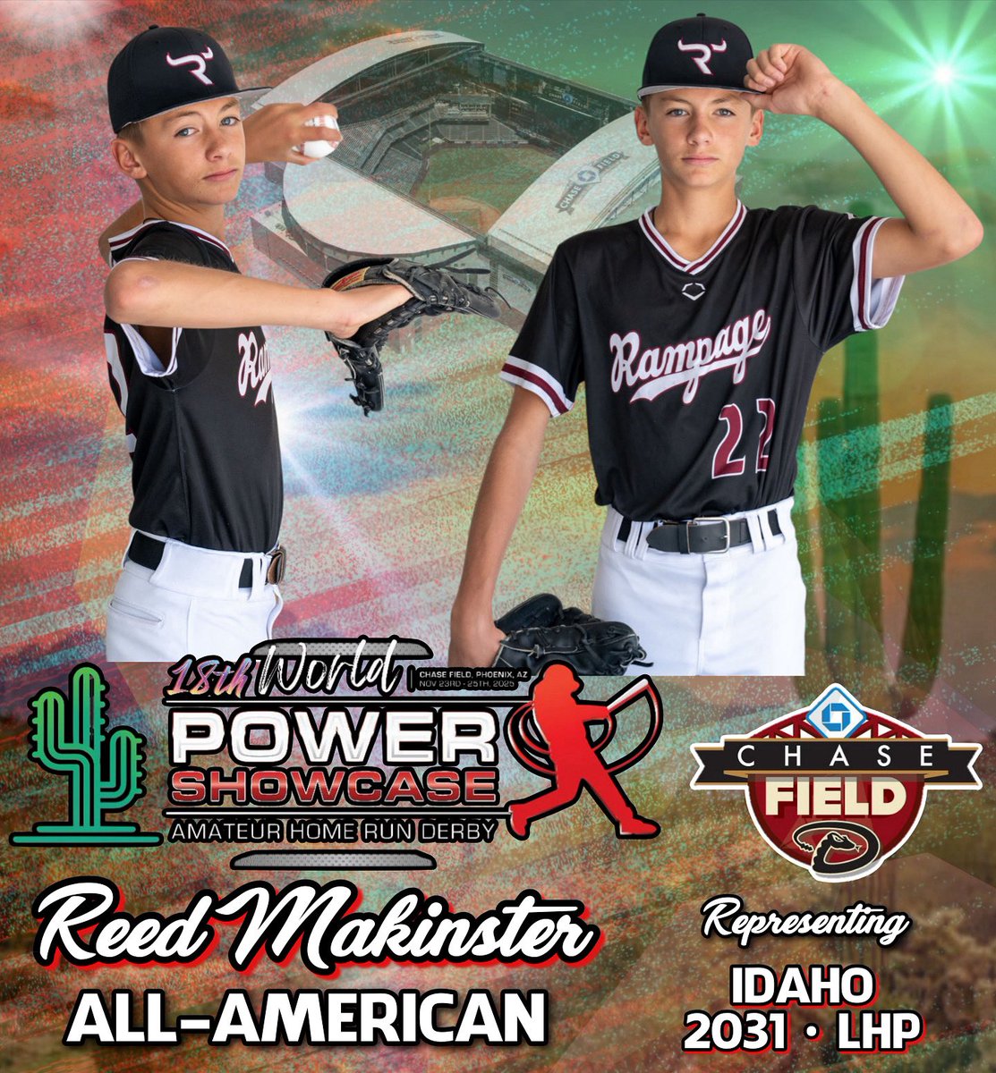 The 18th Annual World POWER SHOWCASE is pleased to announce that Student-Athlete &amp; left-handed pitching prospect - Reed Makinster - ‘31, (Lone Star Middle School, Nampa, ID), will proudly represent Idaho and pitch three-innings during the prestigious Rookies All-American Classic