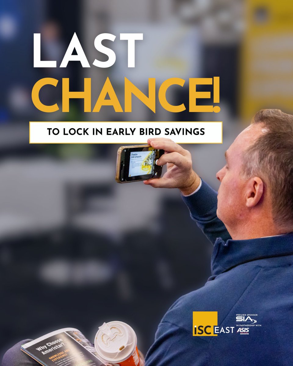 ISCEvents's tweet image. The clock is ticking on savings - register before MIDNIGHT tonight to secure the lowest price possible for #ISCEast.

Get your all-access pass to the leading security and public safety event in the Northeast: isceast25.com/attend