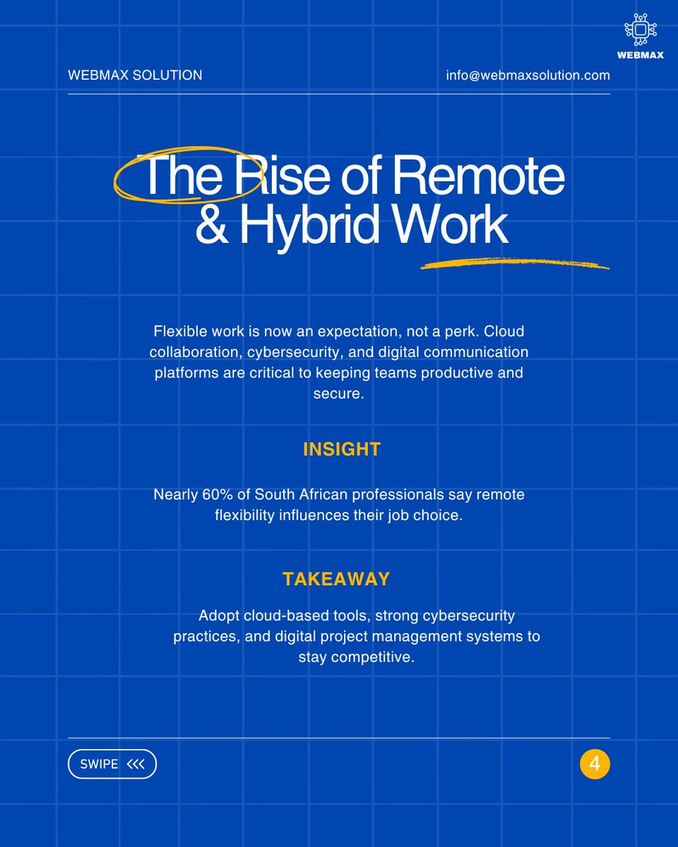 SolutionWe81133's tweet image. 4 Digital Trends SA Businesses Can’t Ignore

From AI-powered solutions to the rise of e-commerce, these trends are redefining how South African businesses connect, grow, and compete. 🌍💡

#WebMaxSolutions #DigitalTrends #SouthAfricaBusiness