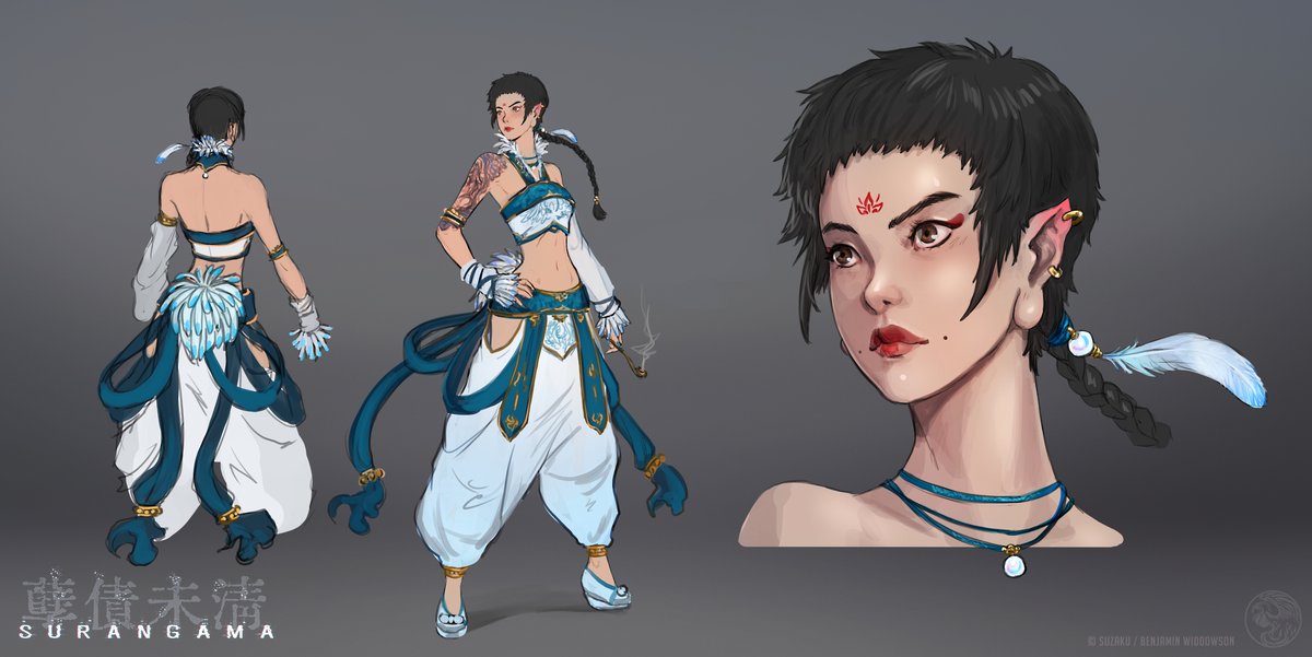 Her tattoo art is in progress along with the details on her costume, which I am working hard to make sure are accurate to her historical culture!