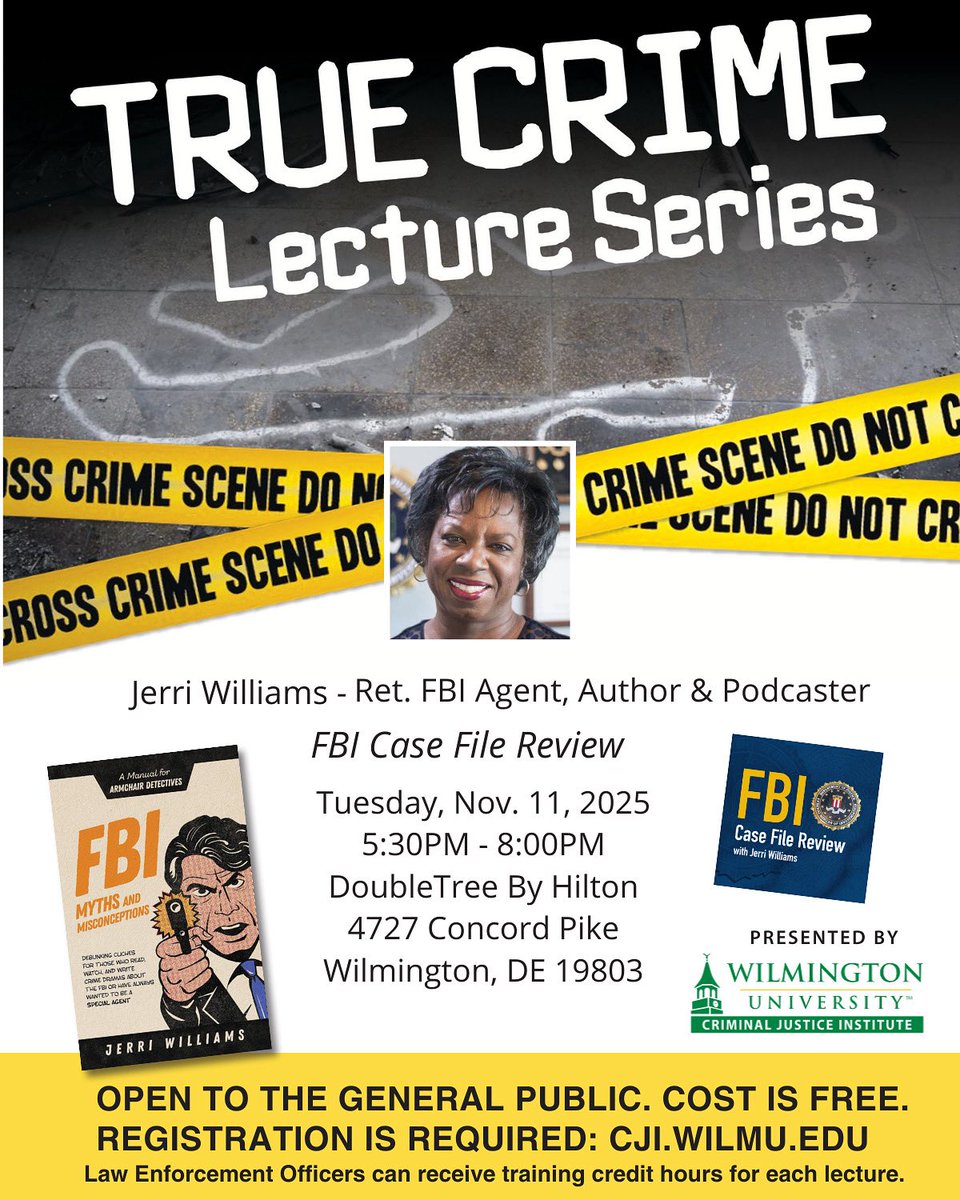 I've been invited to speak about the FBI in Books, TV, and Movies at the Wilmington University True Crime Lecture Series on November 11, 2025 (Veterans Day). I hope to see you there! It’s free but registration is required. Register here: cji.wilmu.edu/events/tcls-je…