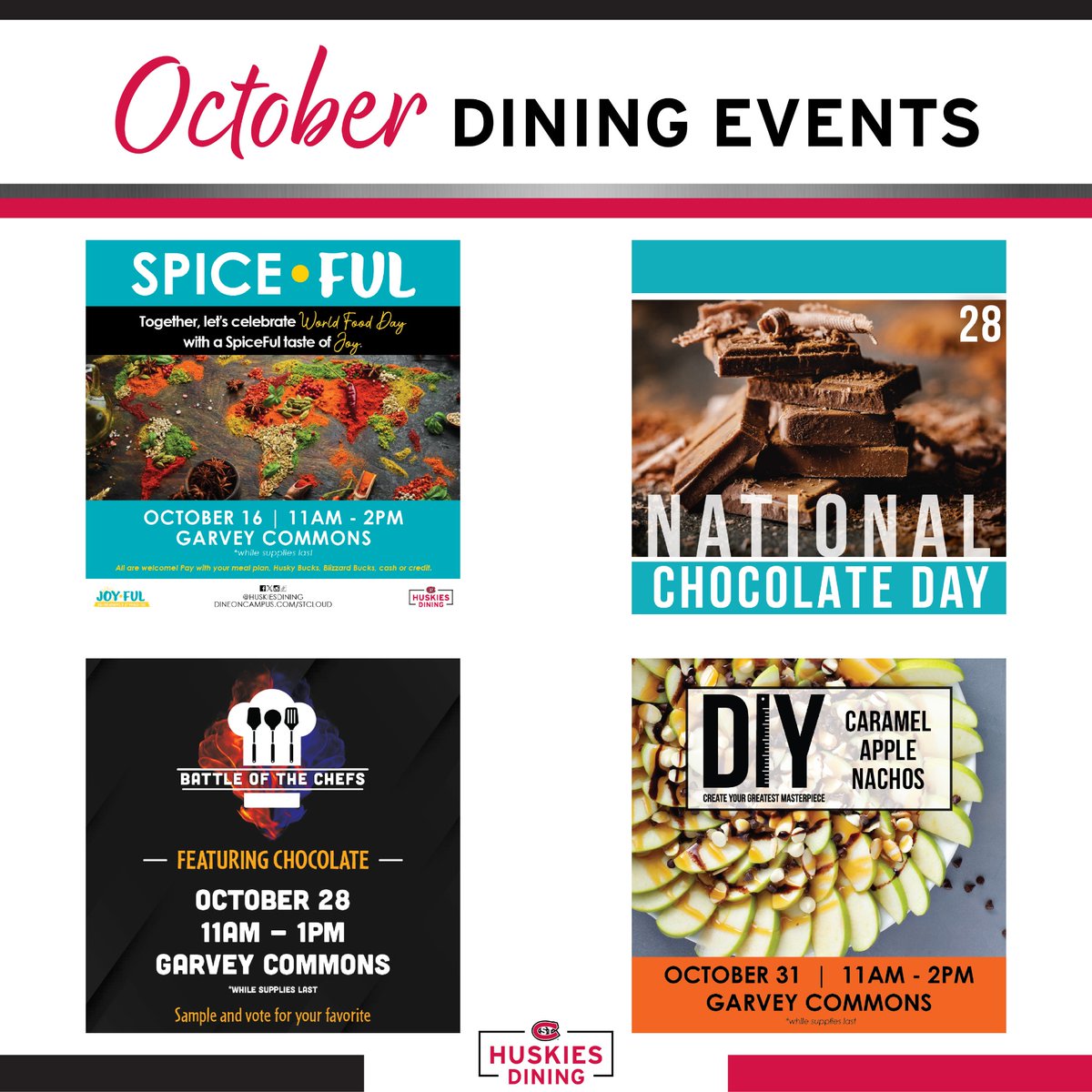 huskiesdining's tweet photo. Tomorrow is October π π π π» We're so excited for our awesome line up of events in Garvey Commons. Swipe to view them all or check out details on the Dine on Campus app π²
@stcloudstate
#diningevents #huskiesdining #stcloudstate #october https://t.co/rDb30cAMoL