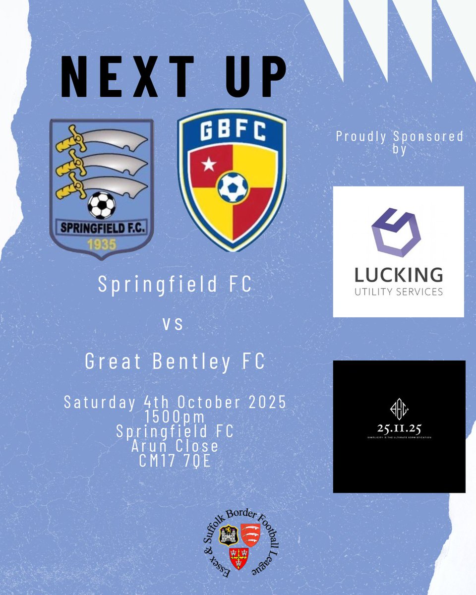 Springfield1935's tweet photo. NEXT UP | Match 1οΈβ£1οΈβ£
We welcome Great Bentley FC to Arun Close this Saturday, and your sideline support is always encouraged!
The Field looking to get back on track, and chase down the league leaders.
π΅ #Springfield1st | #UpTheField βͺ https://t.co/Te8HvKCYDU