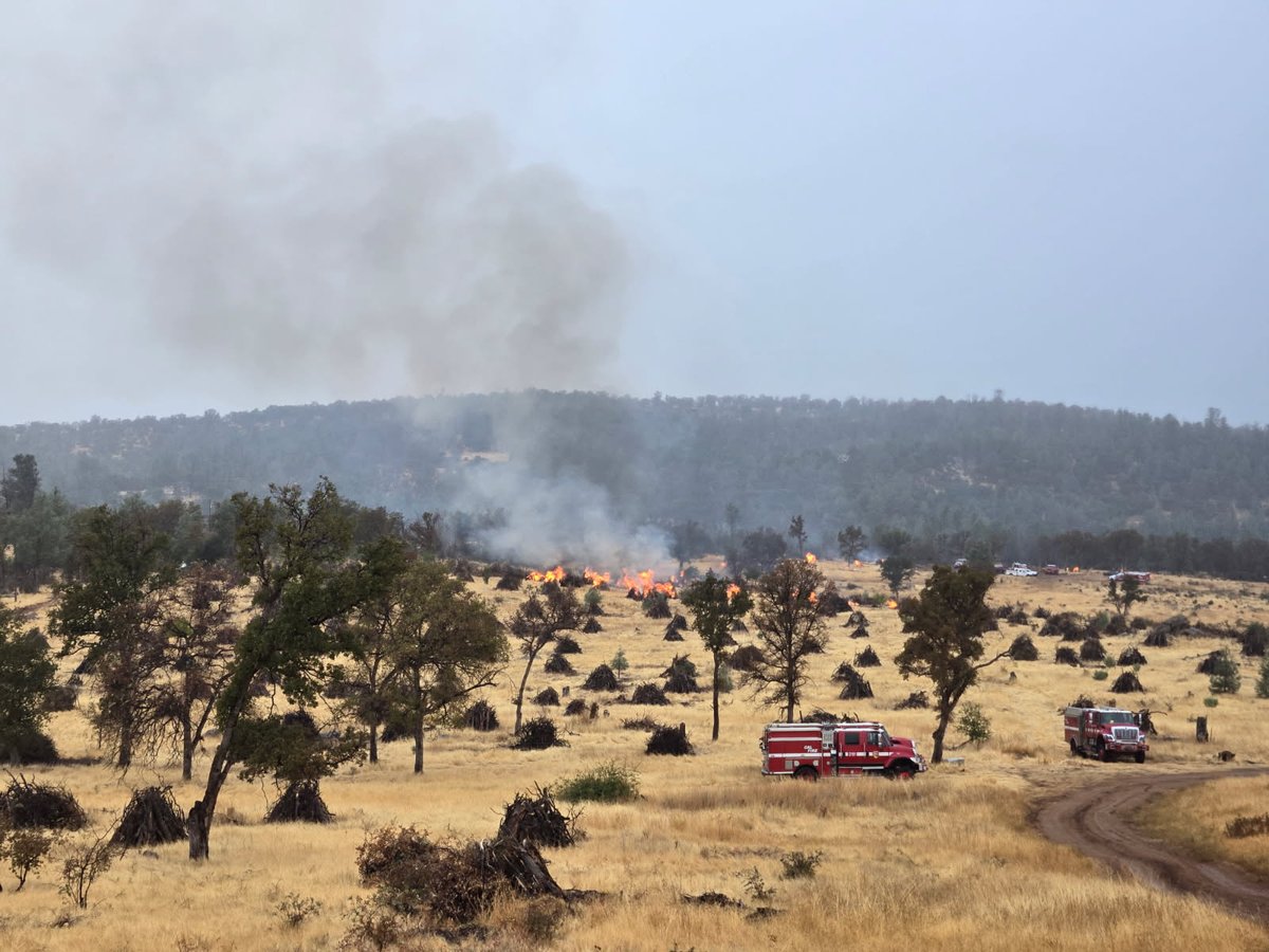 CALFIRE_ButteCo's tweet photo. Pile burning is underway at the #PhoenixVMP. The planned broadcast burn of 433 acres has been postponed, but burning down these piles will remove dangerous fire fuel. https://t.co/BQfffoMgJr